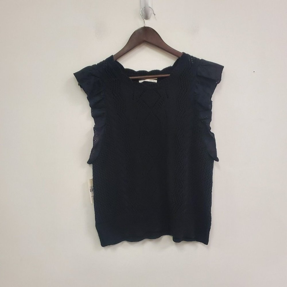 Anthropologie Black Ruffle Sleeve Blouse